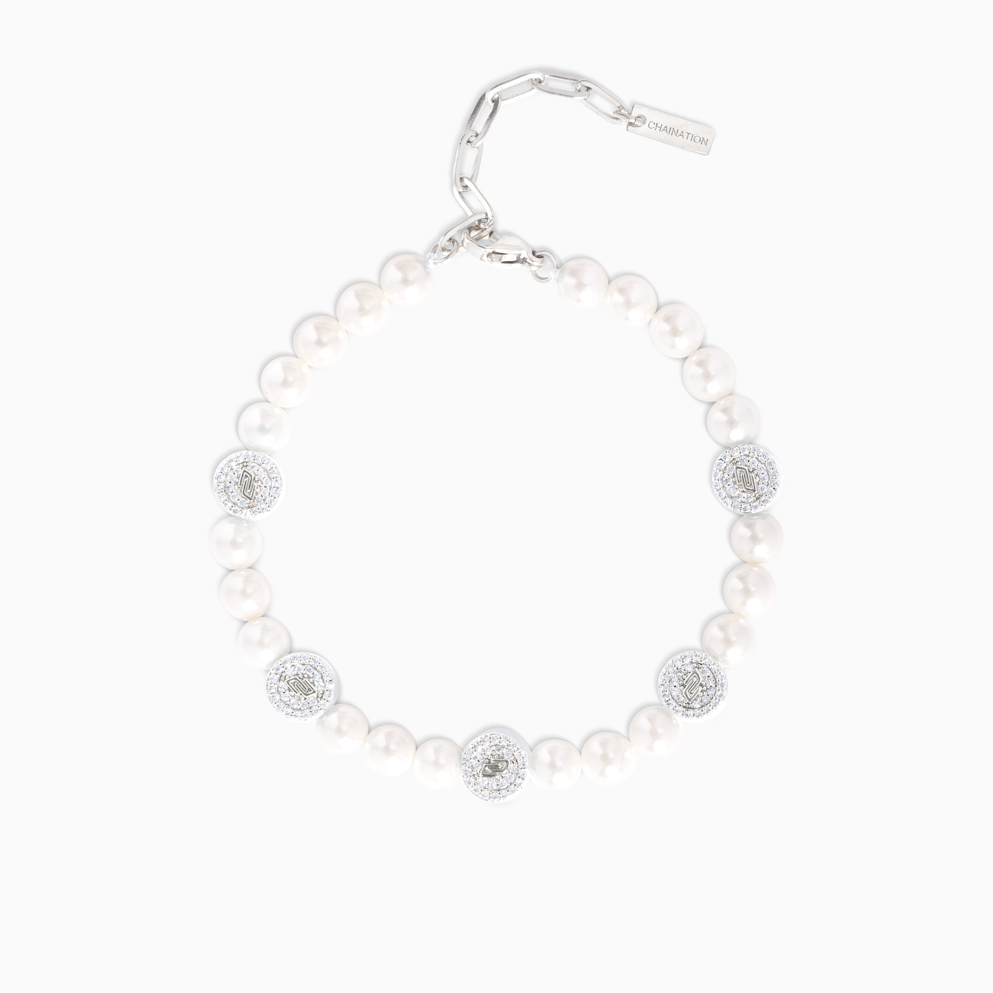 Bracelet perlé Monogramme Argenté